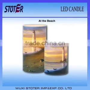 Cheap Led Candle With Beach Design Printed/customized Design/battery Operated Candle thumbnail-1