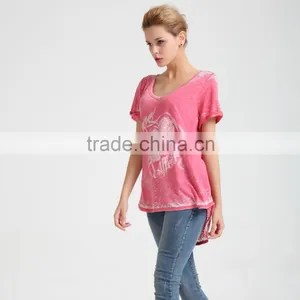 Women Burnout V Neck T-shirt With Crystals thumbnail-2