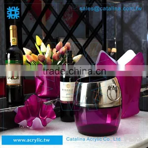 Luxury Acrylic Base Stainless Steel Top Wine Barrel Ice Bucket thumbnail-2