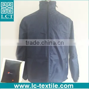 Supply 100% 190T Nylon Dark Blue Promotional Heat Transfer Print Lightweight Zip up Fold up Jacket With a Pouch(LCTN1563) thumbnail-1