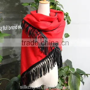 Fringe Hem Custom Winter Pashmina 100% Cashmere Triangle Scarf thumbnail-1