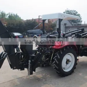 Both Sides Busy Small Farm Wheel Tractor Front Loader and Backhoe thumbnail-1
