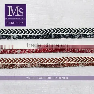 Good Price 1.6cm Width Yarn Dyed Polyester Weave With Fringe Wholesale thumbnail-1