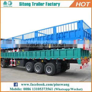 China Hot Sale 3 Axle Flatbed Trailer With Sides Bulk Cargo Transport Drop Side Trailer for Sale thumbnail-3