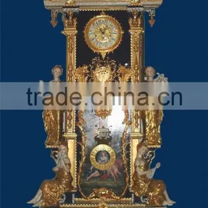 Gothic Architectual Style Ceramic Table Clock, Antique Hand Painted European Table Clock, Brass Mounted Table Clock thumbnail-6