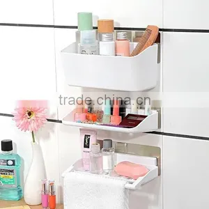 Wholesale Stock Multifunction Kitchen Bathroom No Mark Sticky 3 in 1 Plastic Storage Rack thumbnail-1