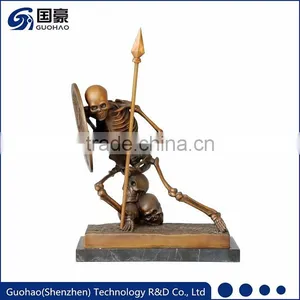 Antique Bronze Skeleton Sculpture Resin Soldier Warrior Statues thumbnail-1