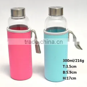 300ml Heat Resistant Glass Bottle BPA Free With Bottle Coat Glass Water Bottle With Sleeve thumbnail-2