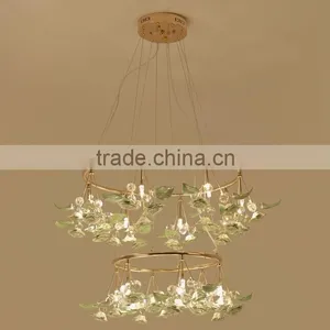 Royal Exquisite Handmade Porcelain and Crystal Green Floral Chandelier for Dining Room BF12-04284b thumbnail-3
