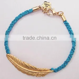 Matta Gold Leaf Charm Handwoven Wax Cord Bracelet Customized Charm Friendship Bracelet thumbnail-2