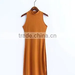Summer Kendel Style Sexy Sheath Dress Women Turtleneck Tank Split Dress thumbnail-5