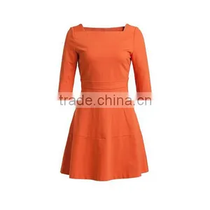 Hot Sale Promotion Products Ladies' Loose Fit A-line Square Necked 3/4 Sleeve Fashionable Dress for Fat Women thumbnail-2