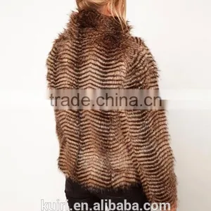 Brand 2015 Winter Women Long Turn-Down Collar Striped Faux Mink Fur Coats Plus Size Ladies Fur Coat Trench Outerwear thumbnail-3
