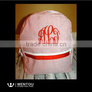 New Arrival Comfortable Style Seersucker Striped Backpack School Bag thumbnail-4