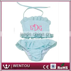 Wholesale 2 Piece Grils Monogrammed Toddler Seersucker Swimsuit Tankini thumbnail-2