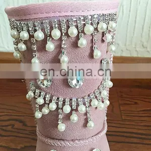 Aidocrystal Boot Women Shoes 2017 New Hot Rhinestone Pearl Warm Fur Half Snow Winter Boots Size 12 thumbnail-2