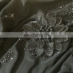 Black Colour Lycra(Stretchable) + Velvet With Stone Button Work & Embroidery Work / Islamic Wear Lycra Burkha Collection thumbnail-3