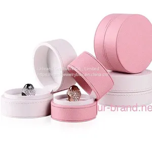Custom Design Leather Jewelry Storage Box/Round Cylinder Pink Jewelty Gift Box thumbnail-1