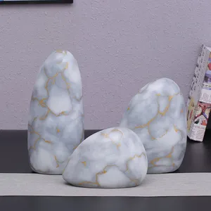 Gold Marble Stripe Sculpture Stone Triangular Conical Covered Flask Ceramic Vase For Living Room thumbnail-1