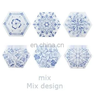 Kitchen and Bathroom Blue and White Porcelain All Hexagonal Brick Kitchen Bathroom Retro Floret Brick thumbnail-1