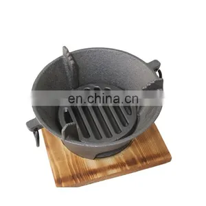Round Cast Iron Camping Stove With Frying Pan Charcoal Portable Bbq Grills thumbnail-1