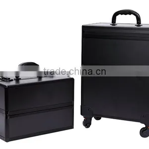 Professional 4-in-1 Trolley Makeup Artist Case,professional Cosmetic Trolley Cases,OEM Black Rolling Aluminum Makeup Vanity Case thumbnail-4