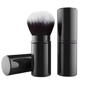 Wholesale Black Pink White Ready for Ship Portable Retractable Blush Powder Kabuki Brush With Cover Custom LOGO thumbnail-1