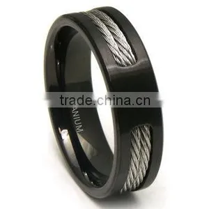 2016 Newest Design Black Titanium Double Cable Wedding Band Ring thumbnail-1