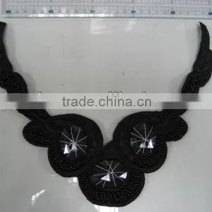VNECK NECKLINE, MOTIF, SEW ON,EMBROIDERY APPLIQUE WITH PLASTIC BEADS/ACRYLIC STONE, BLG-AC-505 thumbnail-1