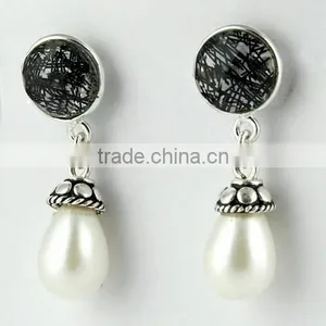 Most Clever Black Rutile & Pearl 925 Sterling Silver Earring, Gemstone Silver Jewelry, Handmade Silver Jewelry thumbnail-5