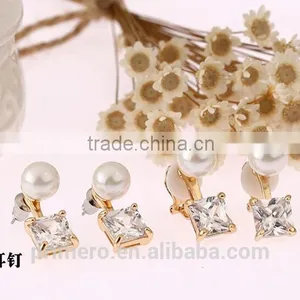 Gorgeous Design Pearl Top Quality Cubic Zirconia Bridal Dangle No Hole Earring thumbnail-4
