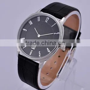 Mans Business Watch Stainless Steel Case Black Genuine Leather Strap Watch thumbnail-1
