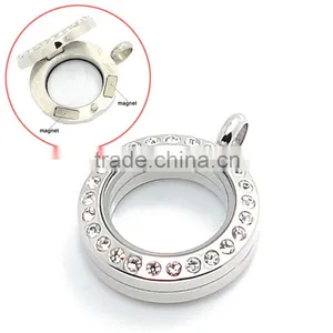 Crystal Round 20mm/25mm/30mm Stainless Steel Magnectic Jewelry Floating Glass Lockets thumbnail-3