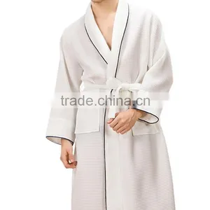 Spring And Autumn Men's Robe Long Sleeved 100% Cotton Plaid And Geometric Pattern Gown Bathrobe Bathrobes Male thumbnail-1