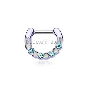 Opal Septum Clicker Aqua Nose Belly Nipple Ring thumbnail-1