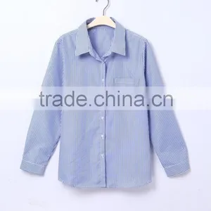 2015 Classic Women Long Sleeve Blue White Stripe Shirts and Tops thumbnail-1