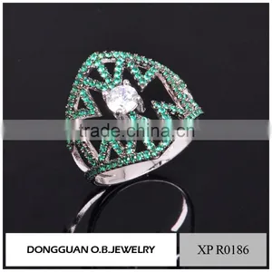 Costume Jewelry Supplies Fashion Black Gold Jewelry Green Stone Finger Ring thumbnail-4
