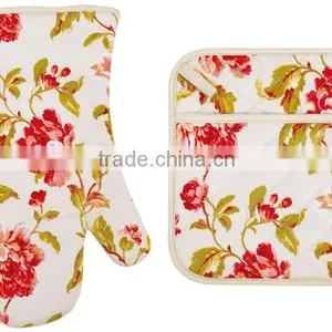 2015 HIGH QUALITY NEW DESIGN PRINTING FLOWERS AND PLANTS COTTON (OVEN MITT& POT HOLDER) KITCHEN SET MK-1502&1506 thumbnail-1
