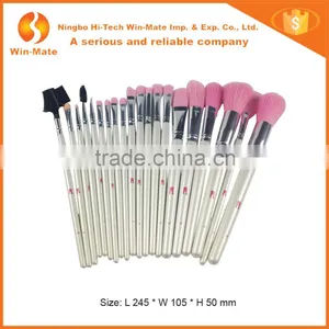 2015 Top Quality 20pcs Pink Color Nylon Hair White Wood Handle in White PU Bag Brush Makeup Set thumbnail-2