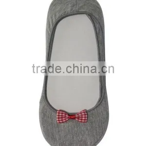 Ladies' Fashion Grey Melange With Red Bow Footie Socks thumbnail-1