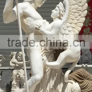 Hand Carved White Marble Man and Woman Statue thumbnail-3