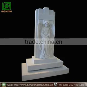 Western Style White Marble Cross Headstone With Angel thumbnail-1