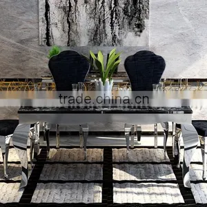 Wholesale Black Marble Dining Table With Mirror Silver Stainless Steel Legs thumbnail-5