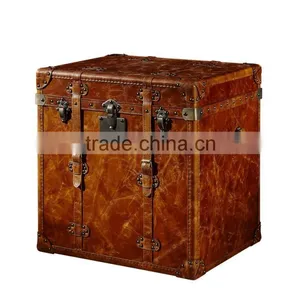 Vintage Brazil Imported Top Grain Genuine Leather Retro Trunk for Torage Function thumbnail-1