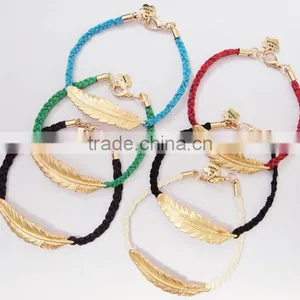 Matta Gold Leaf Charm Handwoven Wax Cord Bracelet Customized Charm Friendship Bracelet thumbnail-5