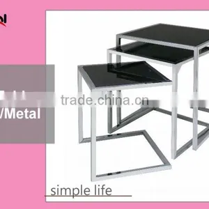 Home Furniture Steel Center Table Modern Glass Nesting Table thumbnail-2