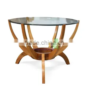 Side Table Teak Wood With Glass Top Model Rossi Natural Color thumbnail-2
