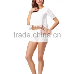 Fashion Design Crochet Scallop Hem Crop Top And Short 2pcs Co-ord Set thumbnail-3