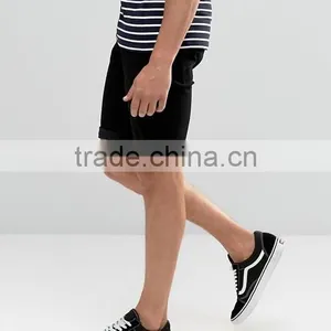 High Quality Custom Five Pockets Men's Black Slim Fit 100% Cotton Stretch Denim Breathable Concealed Fly Casual Shorts Pants thumbnail-4