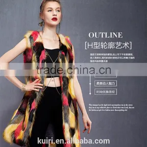 2016 Europe New Design Colourful Warm and Soft Faux Fox Fur Long Coat Faux Fur Overcoat Without Sleeves thumbnail-5